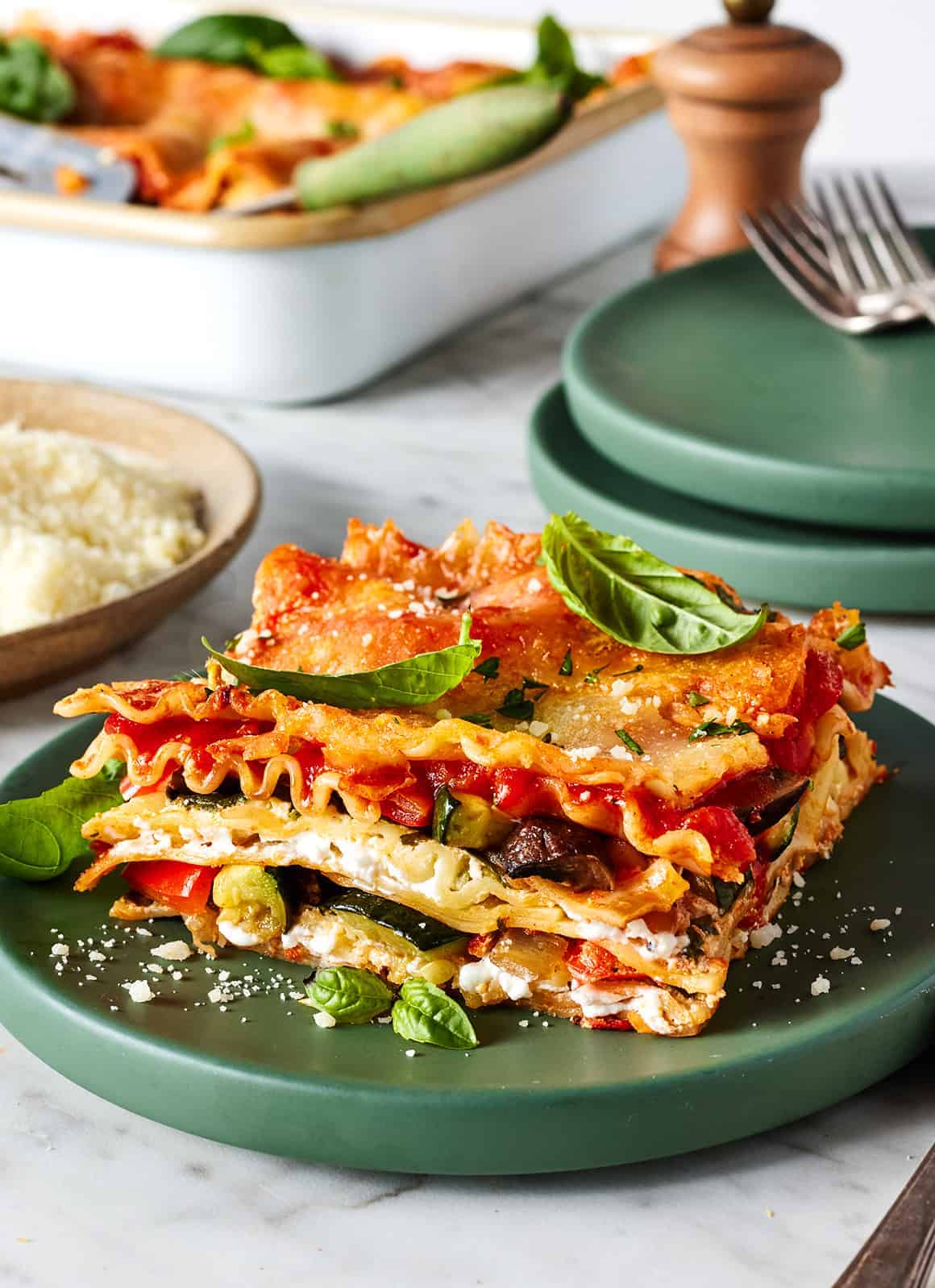 A bright inviting collection of easy vegetarian dinner recipes including pasta and roasted vegetable dishes